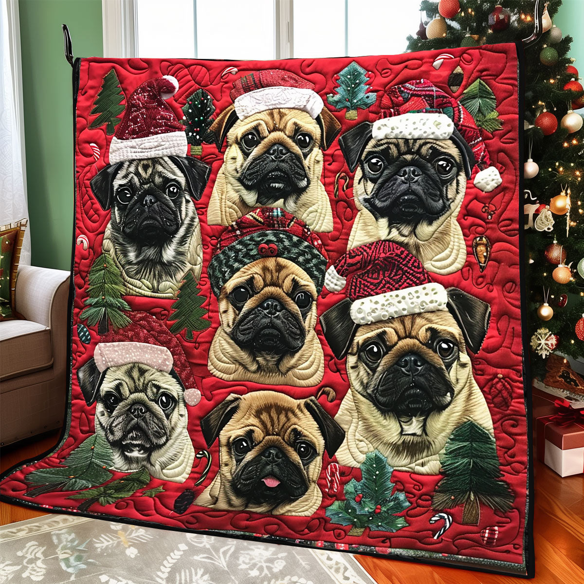 Merry Pugmas XR1308009CL Quilt