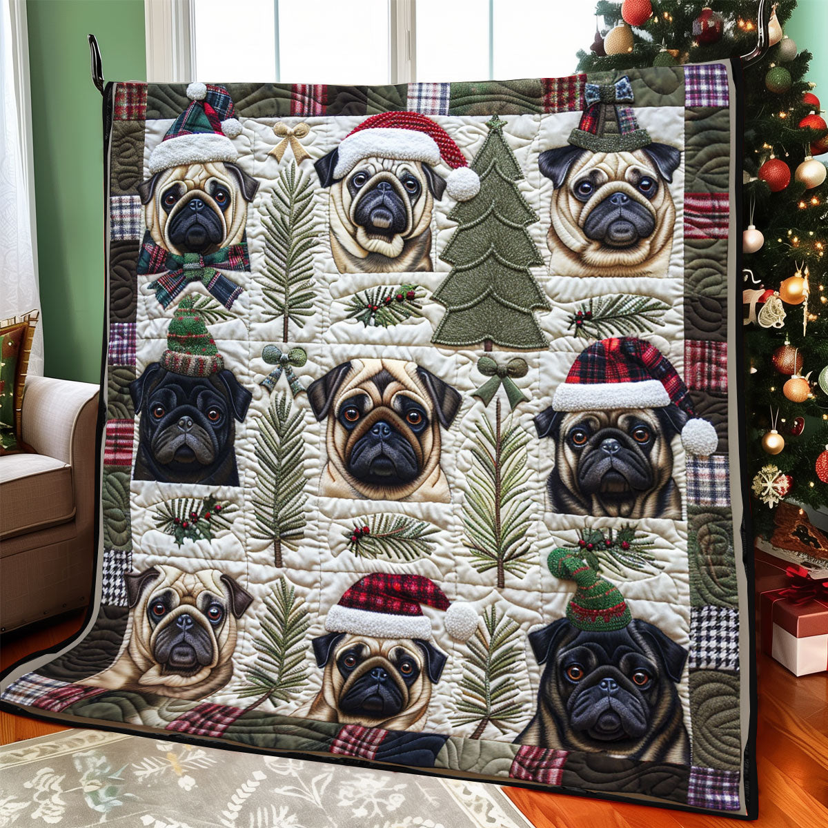 Pugs Christmas XR1308002CL Quilt