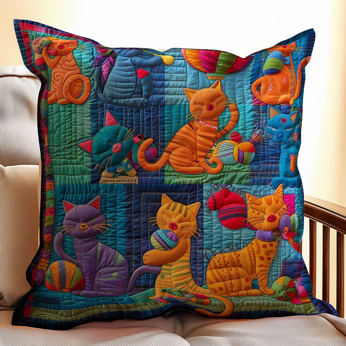 Cat In The Colorful Yarn World WJ1508030CL Quilt Pillow Case