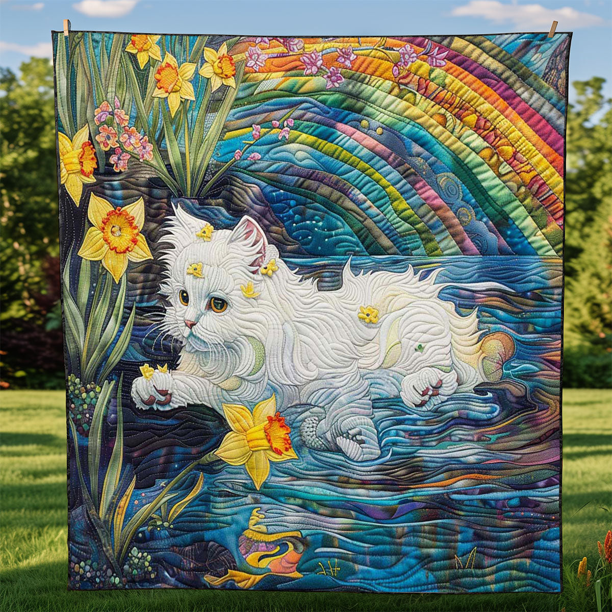 Cute Cat Playing In The Water WJ2708006CL Quilt