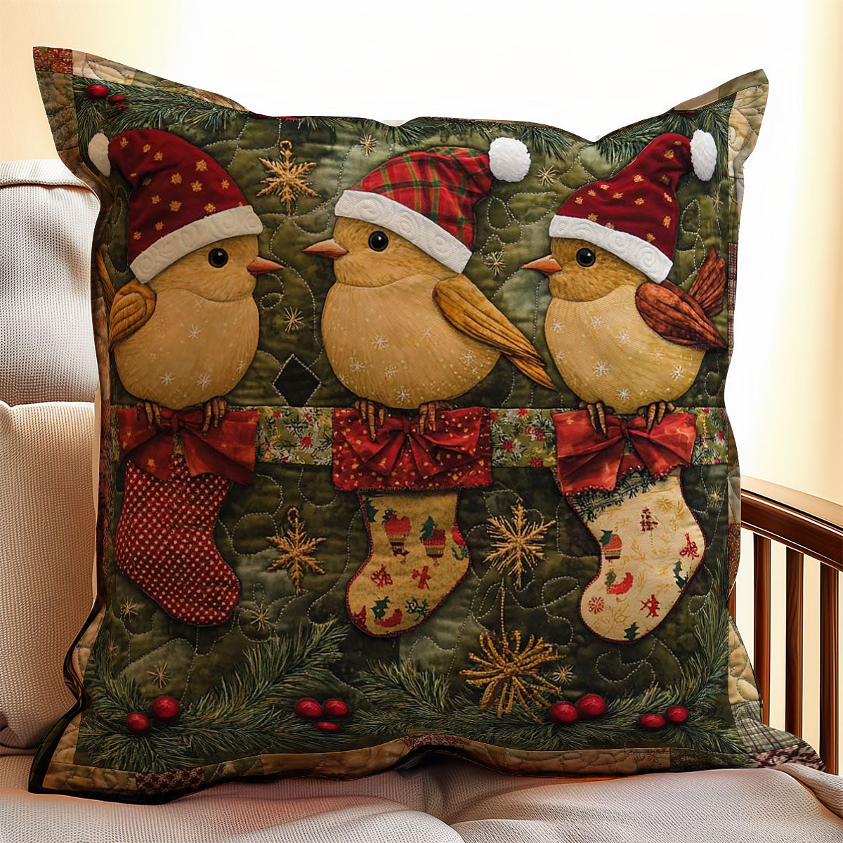 Christmas Bird WJ1308047CL Quilt Pillow Case