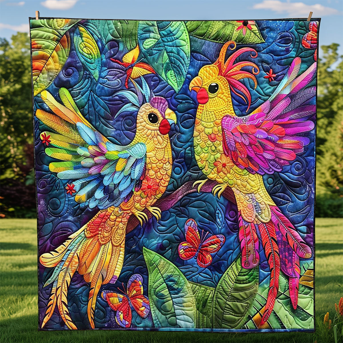 Colorful Cockatiel Couple WJ2308009CL Quilt