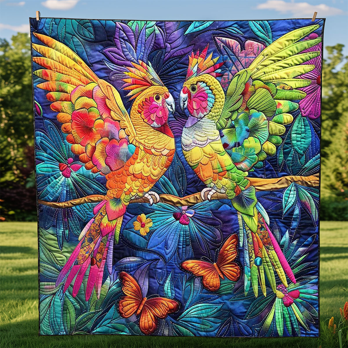 Colorful Cockatiel Couple WJ2608005CL Quilt