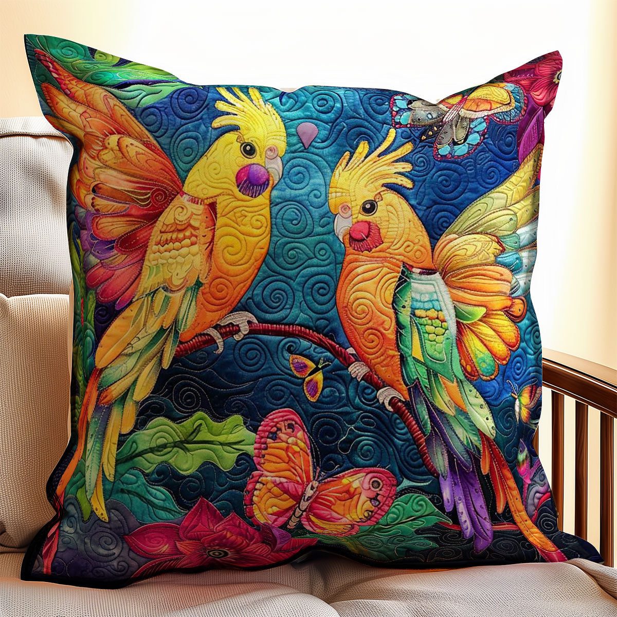 Colorful Cockatiel Couple WJ2608031CL Quilt Pillow Case
