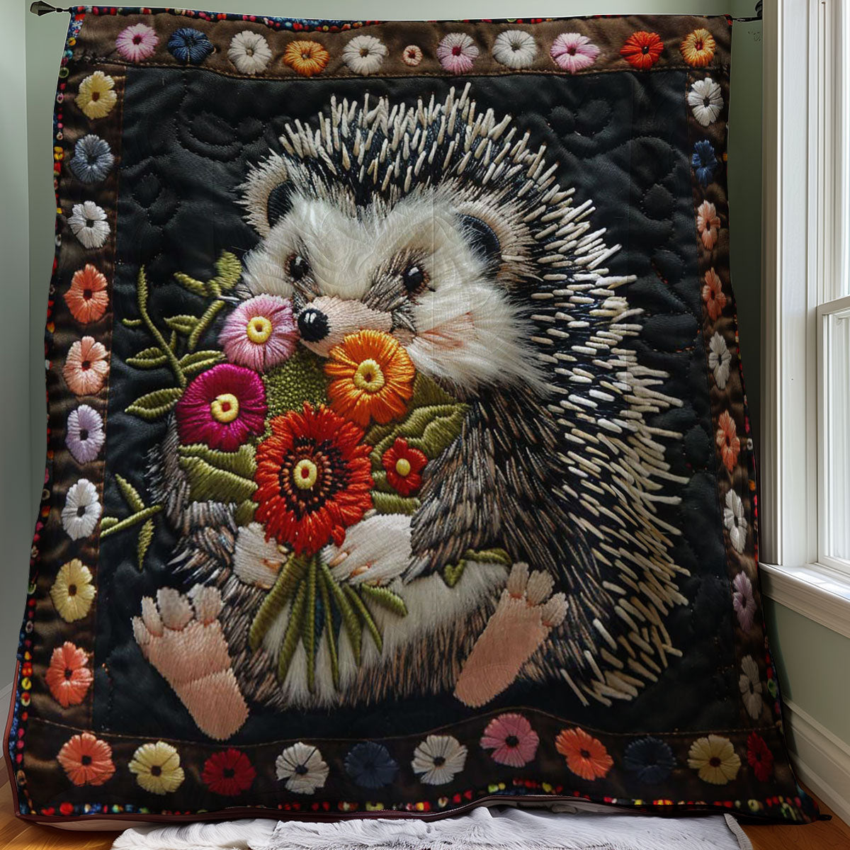 Cute Hedgehod With Flowers WJ1207003CL Quilt