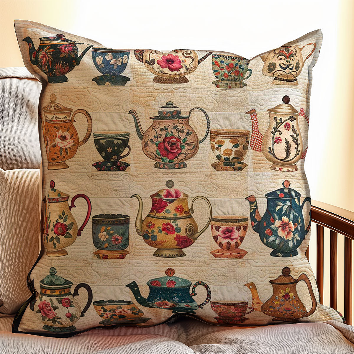 Floral Tea Set WJ2307043CL Quilt Pillow Case