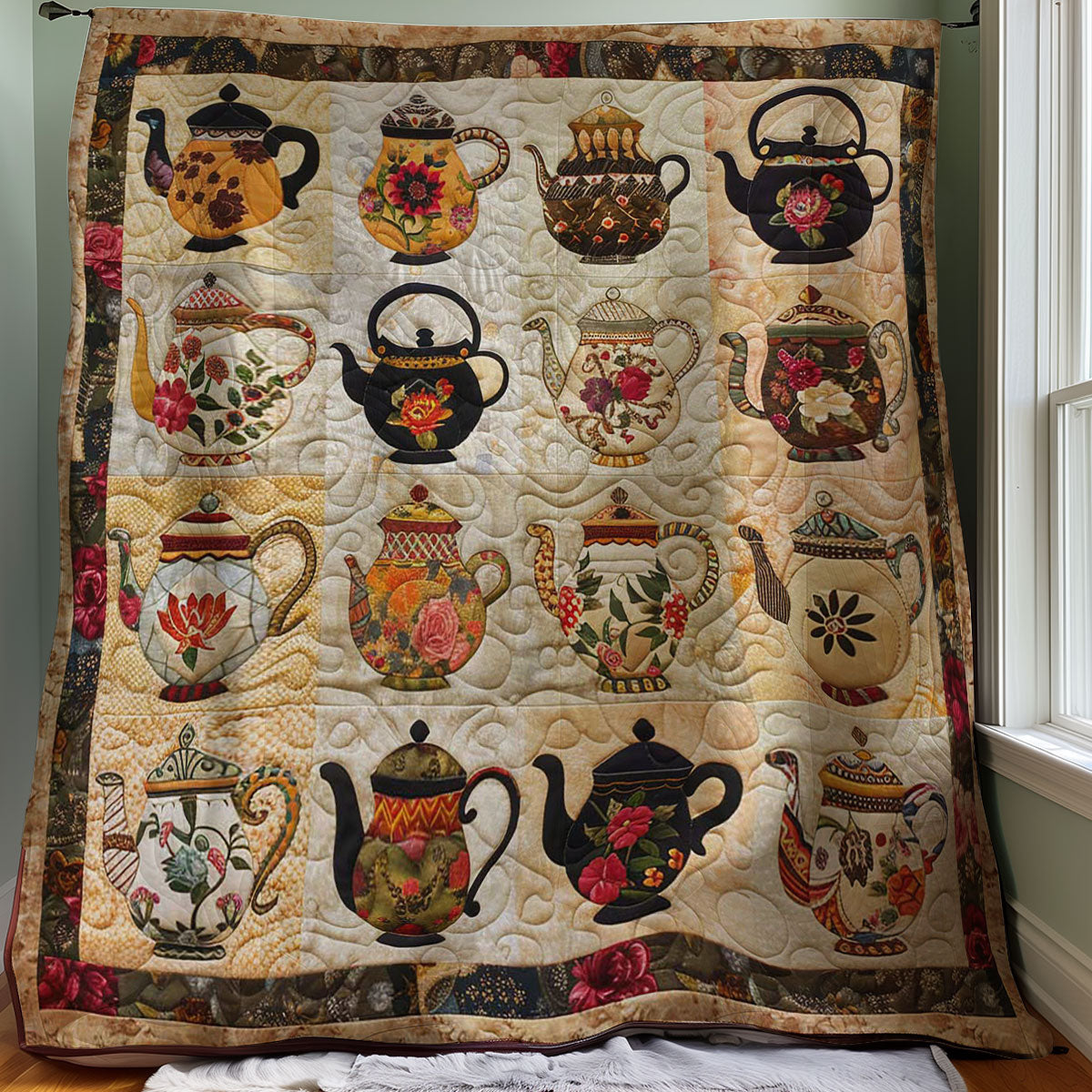 Floral Teapots WJ2307022CL Quilt