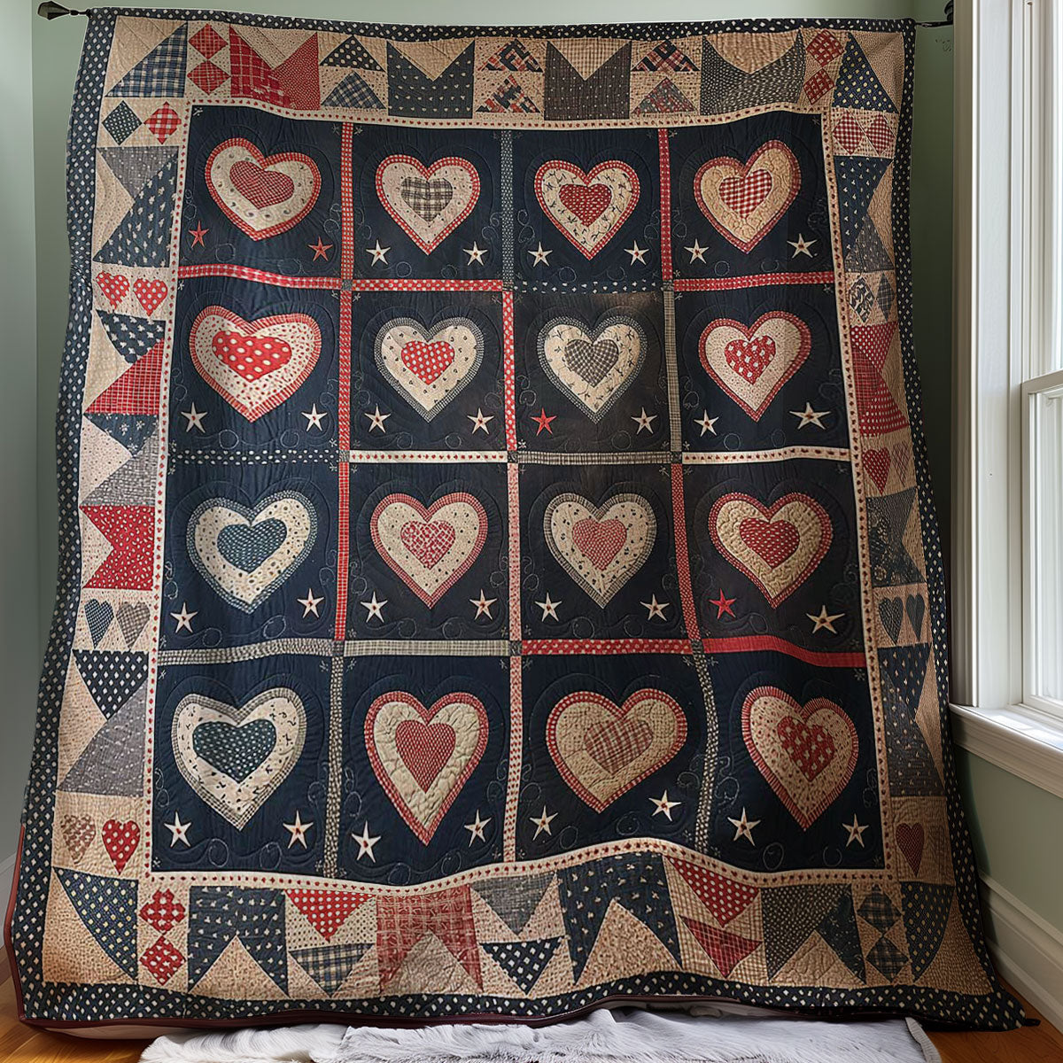 Patriotic Hearts WJ1307008CL Quilt