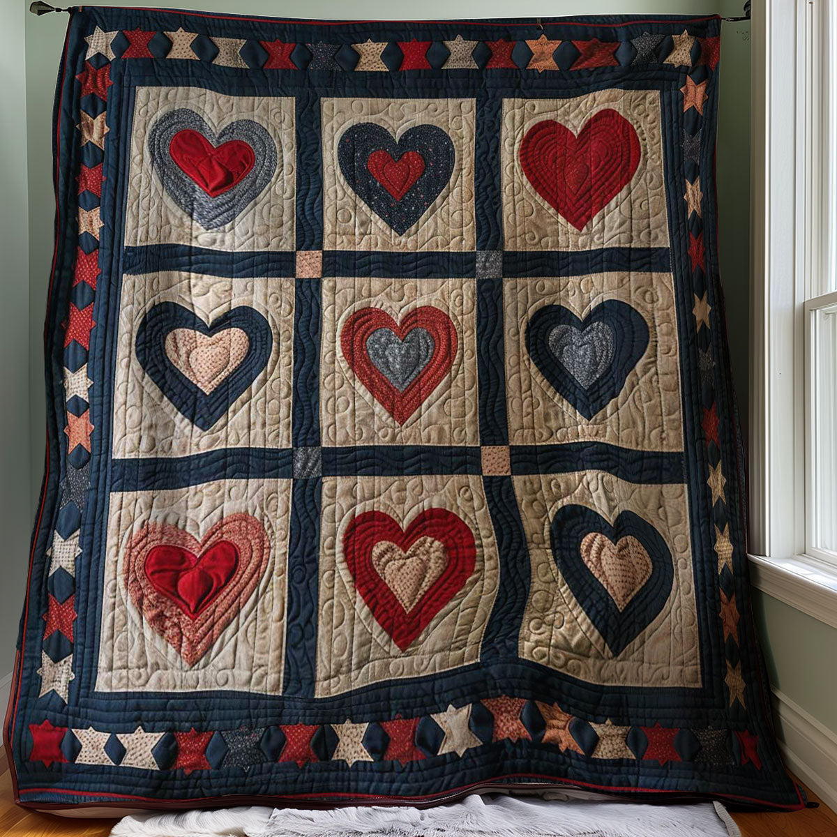 Patriotic Hearts WJ1307009CL Quilt