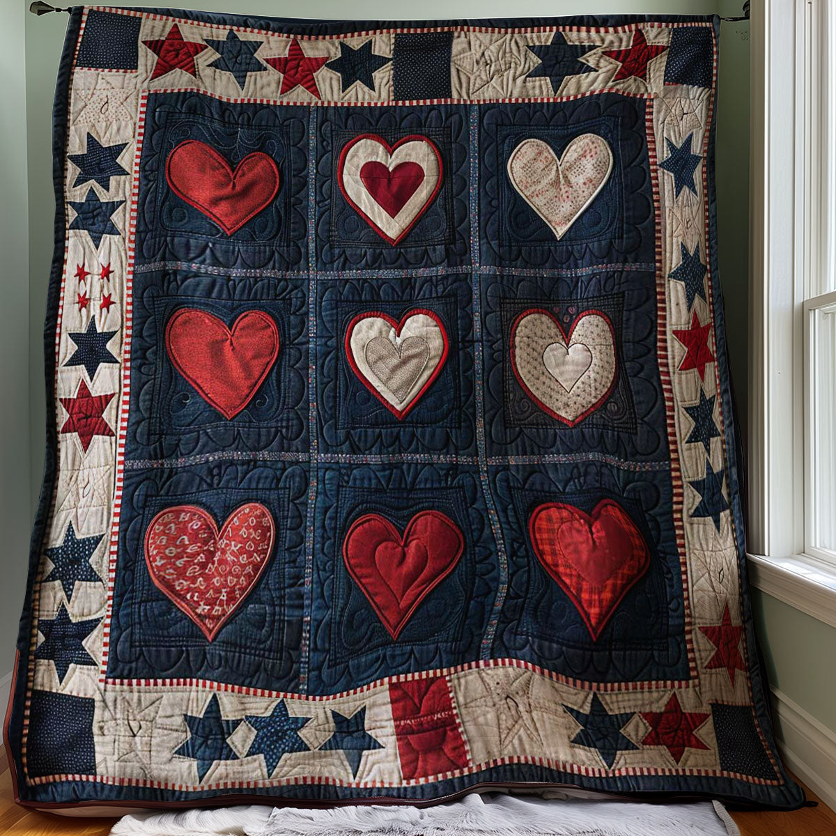 Patriotic Hearts WJ1307010CL Quilt