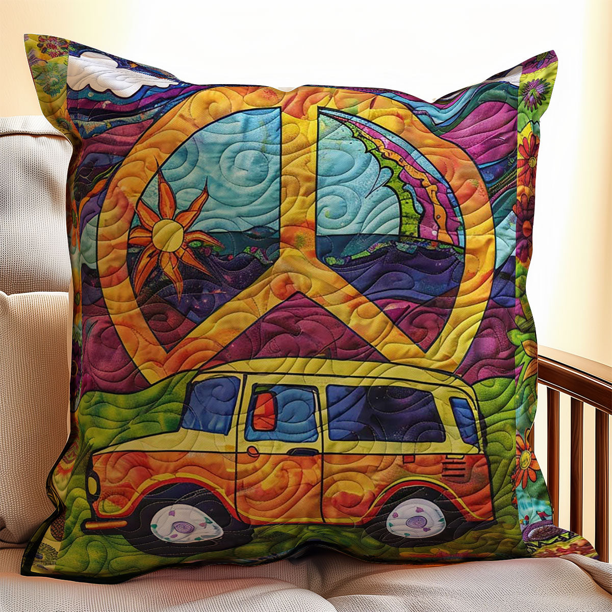 Hippie Hippy Car WJ0308046CL Quilt Pillow Case