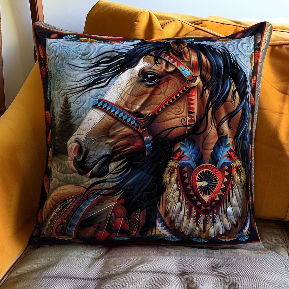 Horse Native American WJ1009032CL Quilt Pillow Case