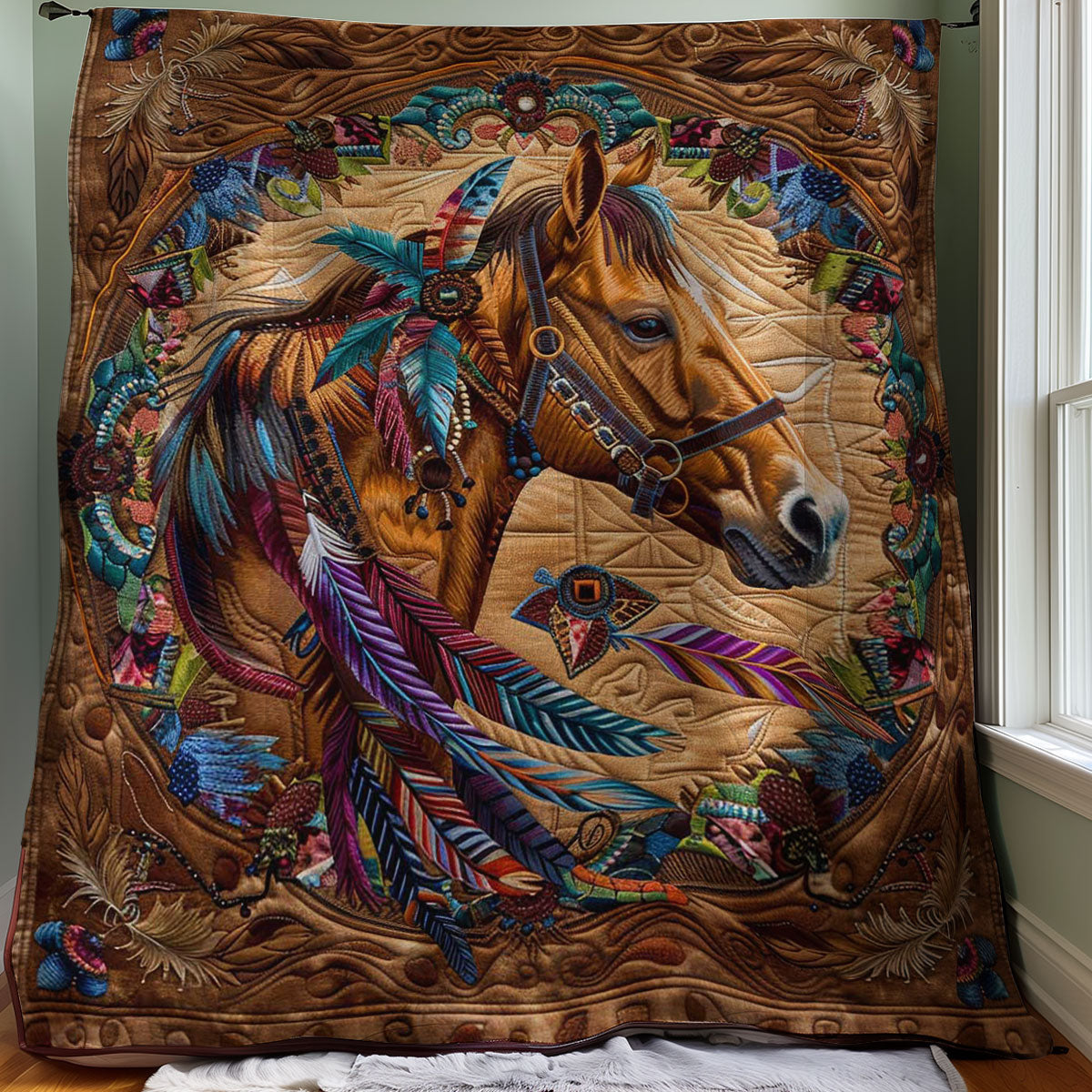 Native American Inspired Horse WJ2806008CL Quilt