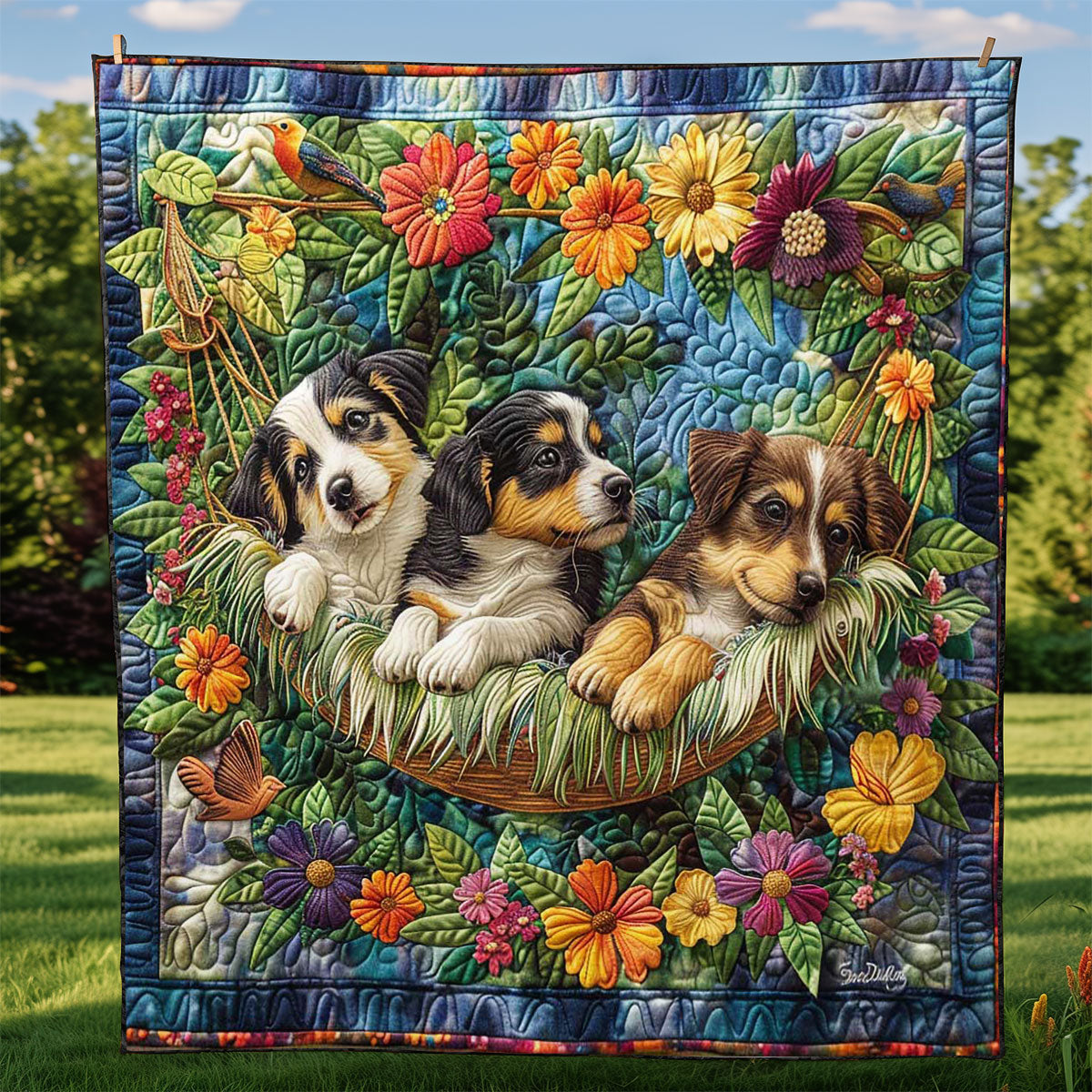 Puppies In The Garden WJ2708022CL Quilt