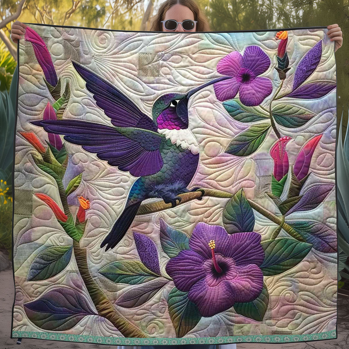 Purple Hummingbird WJ1308014CL Quilt