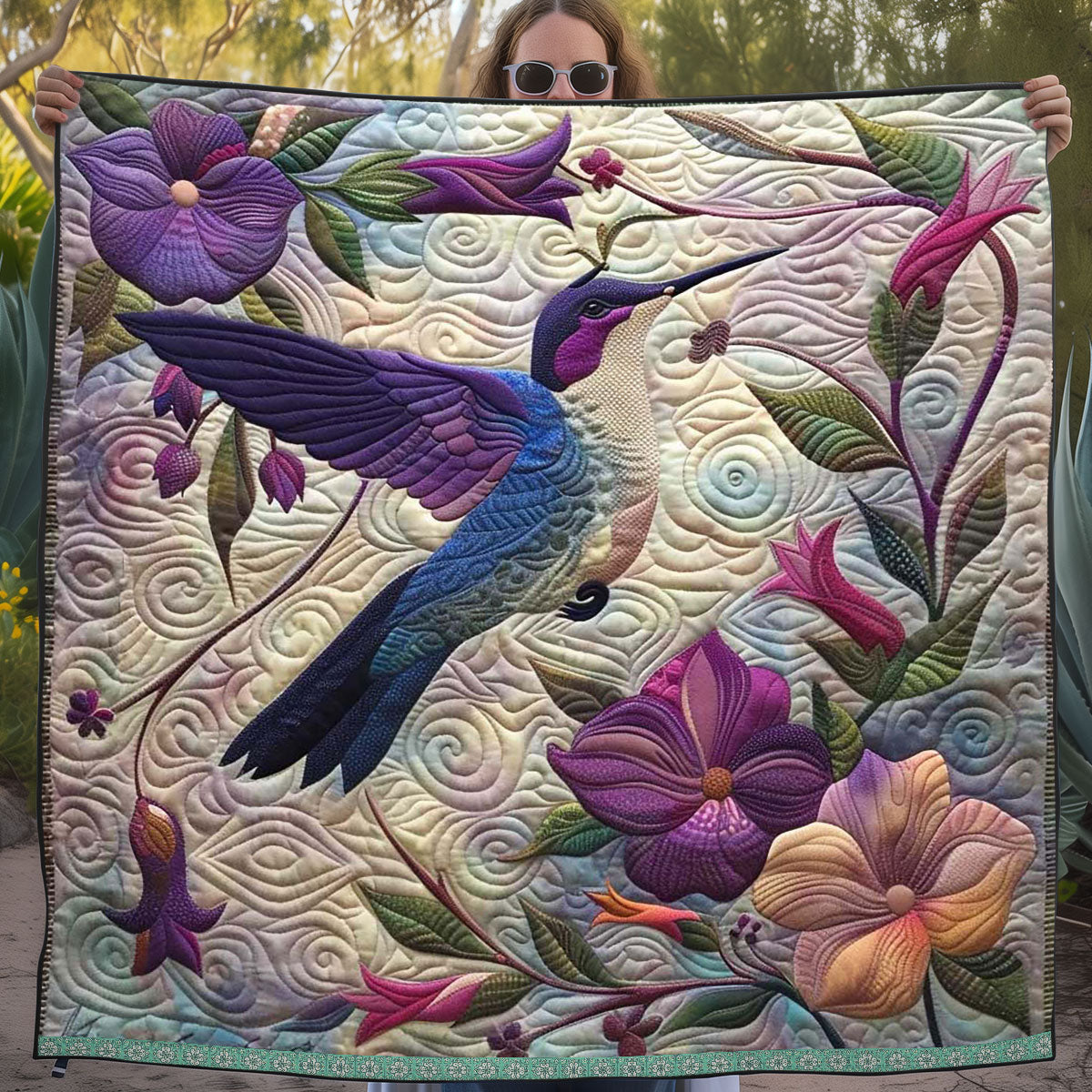 Purple Hummingbird WJ1508018CL Quilt