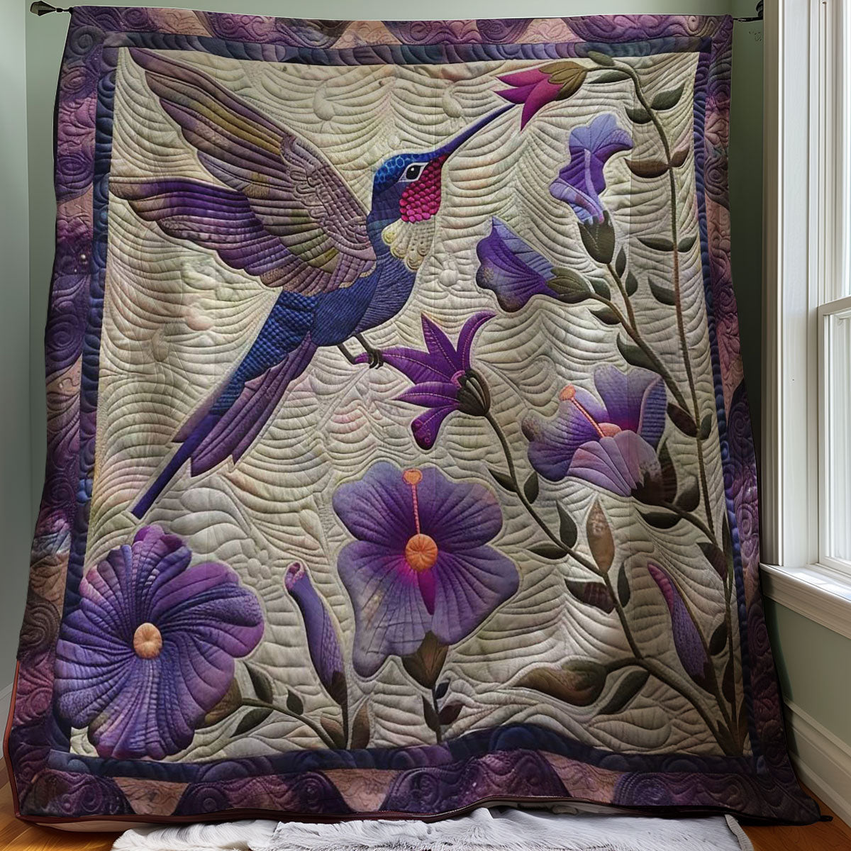 Purple Hummingbird WJ2607025CL Quilt