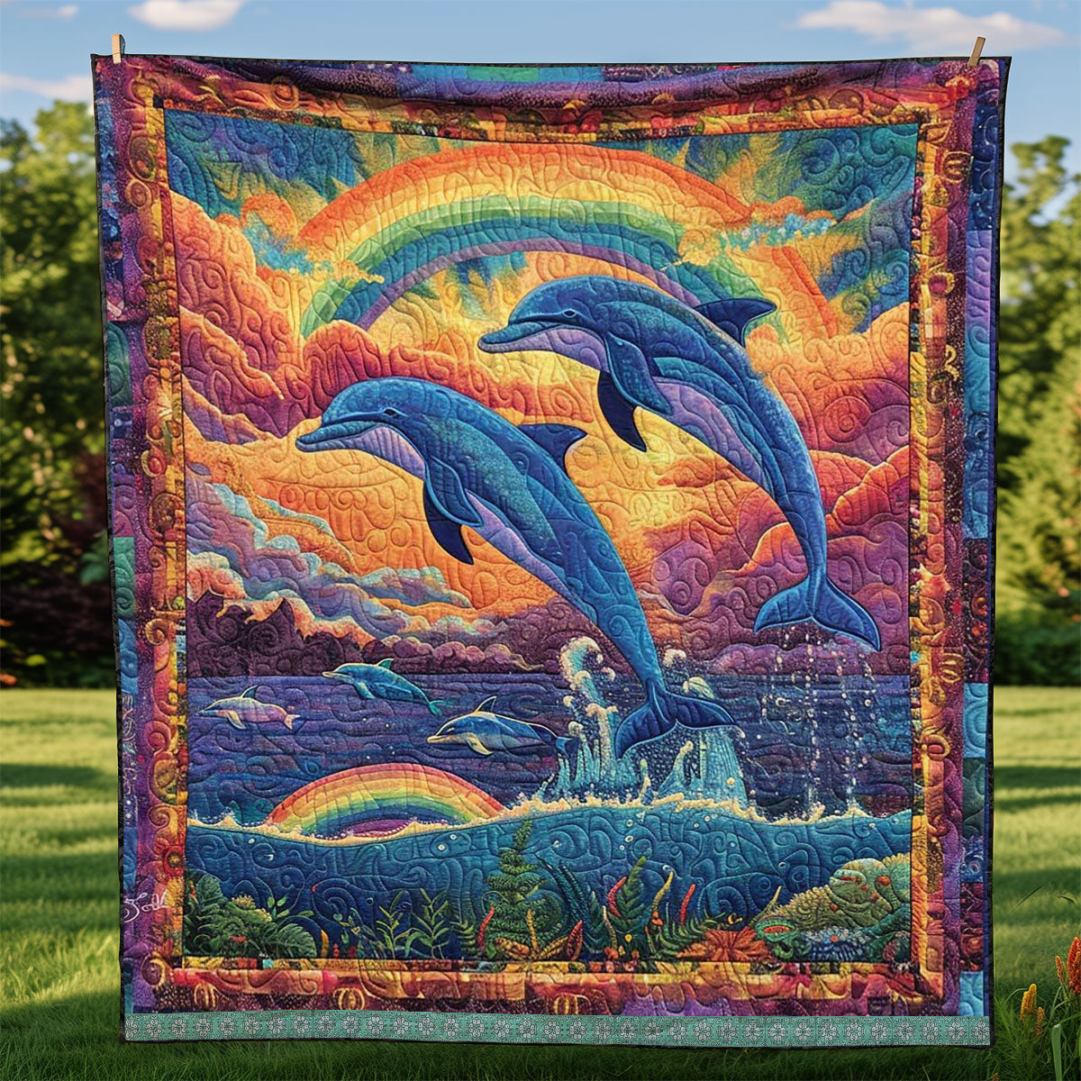 Rainbow Dolphin WJ1609023CL Quilt