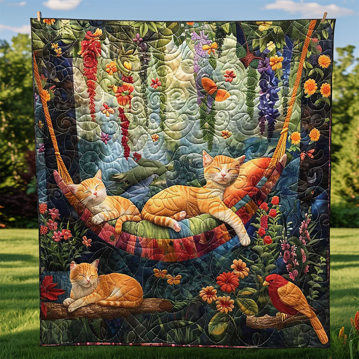 Sleeping Cat In The Garden WJ0509023CL Quilt