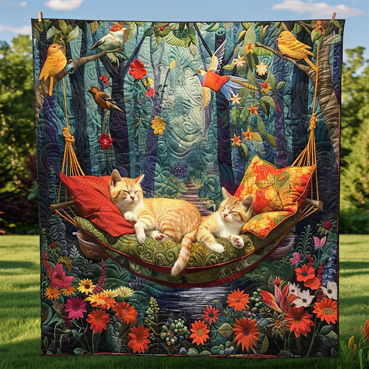 Sleeping Cat In The Garden WJ0609025CL Quilt