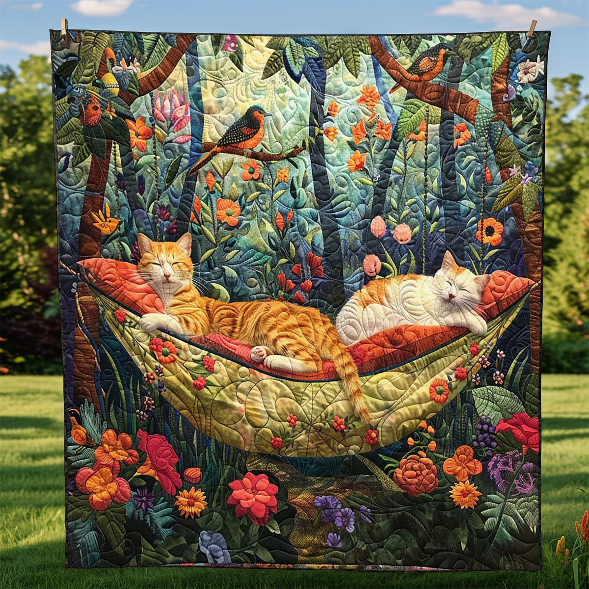 Sleeping Cat In The Garden WJ0609026CL Quilt