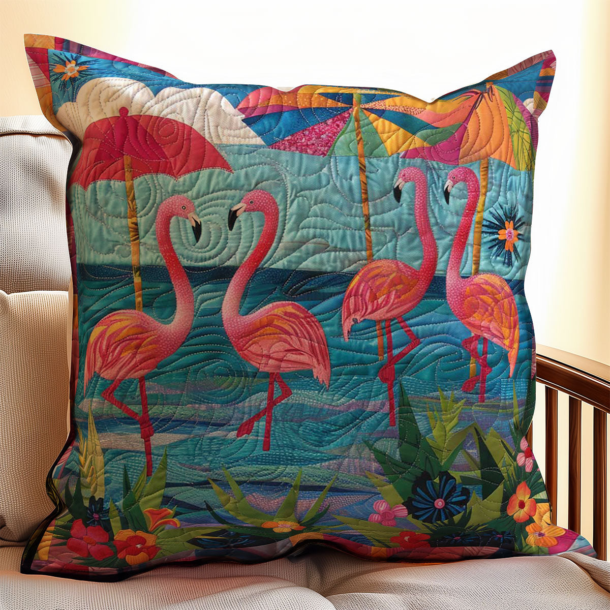 Summer Beach Flamingo WJ1308033CL Quilt Pillow Case