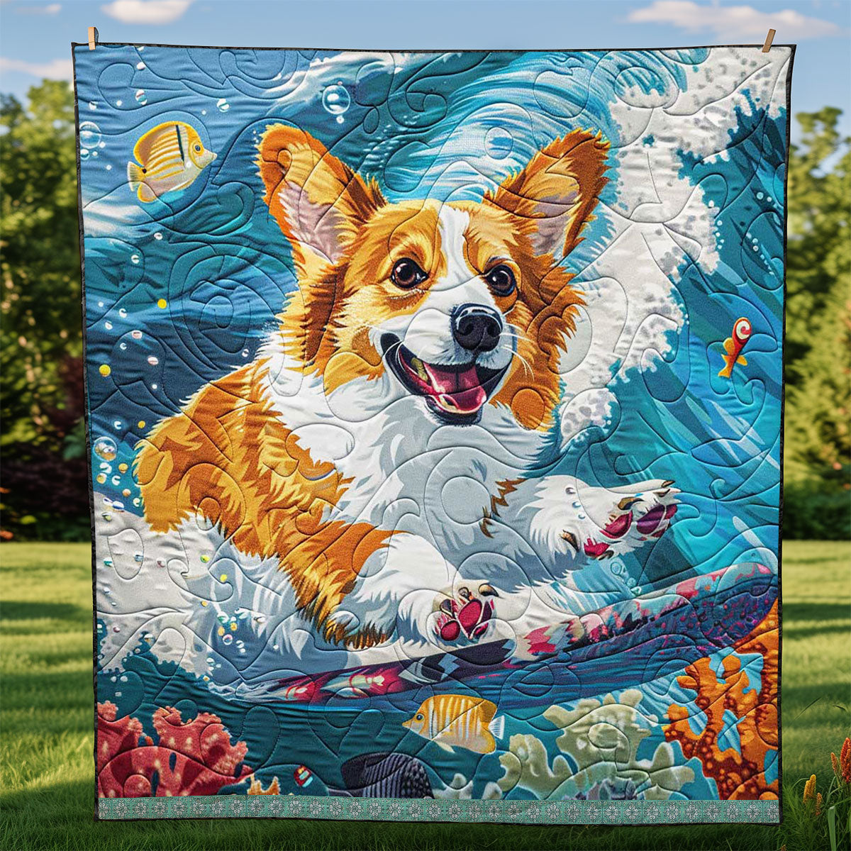 Surfing Corgi WJ1709026CL Quilt