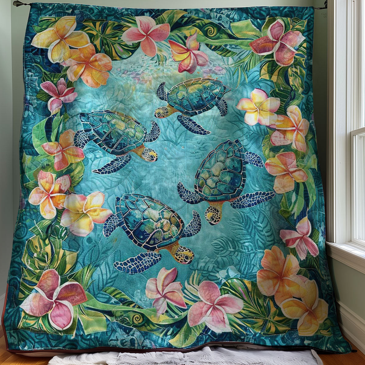 Tropical Turtles And Plumeria WJ2307035CL Quilt