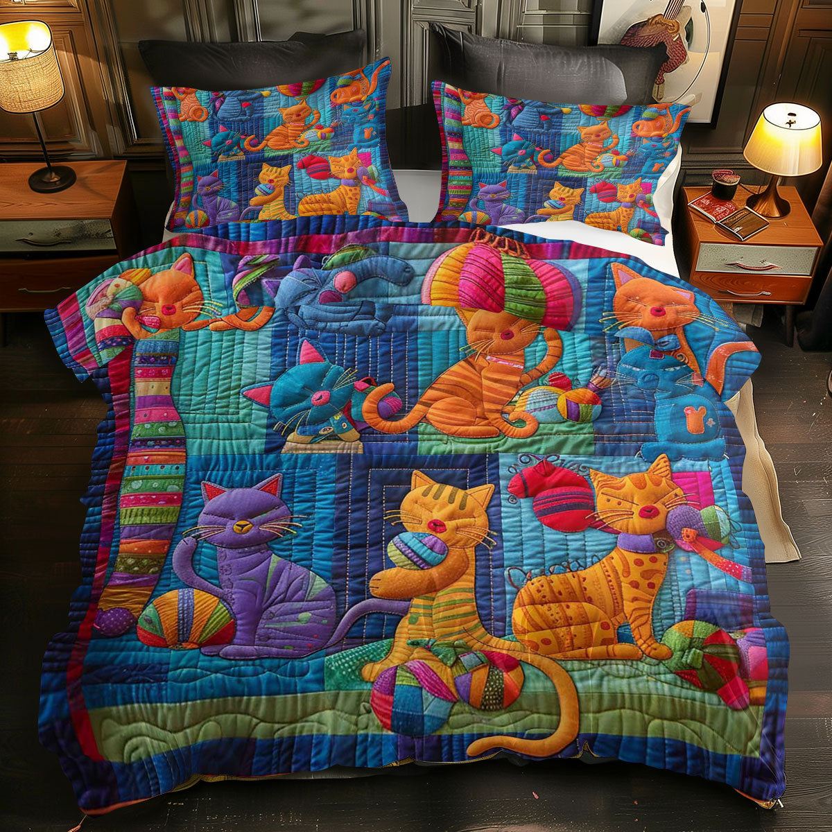 Cat In The Colorful Yarn World WJ1508027CL Duvet Cover Set