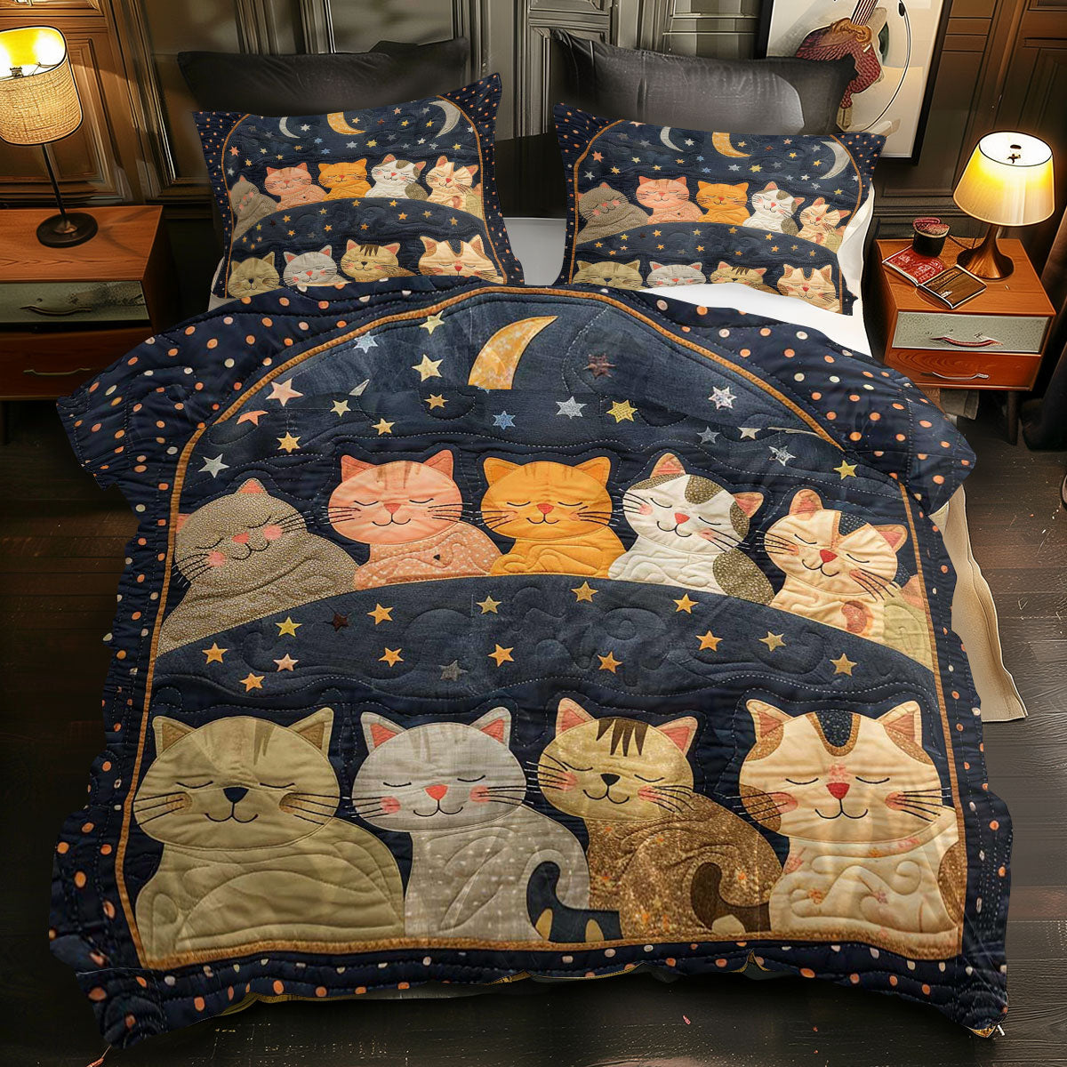 Sleeping Cat Over The Moon WJ2408030CL Duvet Cover Set