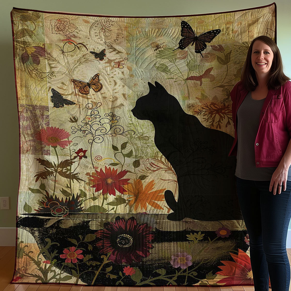 Cat By The Fountain WJ2207013CL Quilt