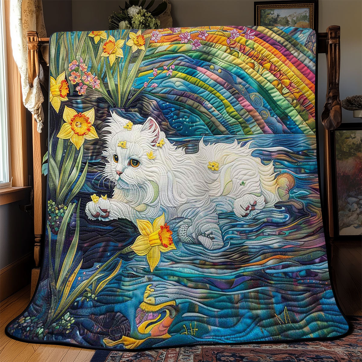 Cute Cat Playing In The Water WJ2708006CL Quilt