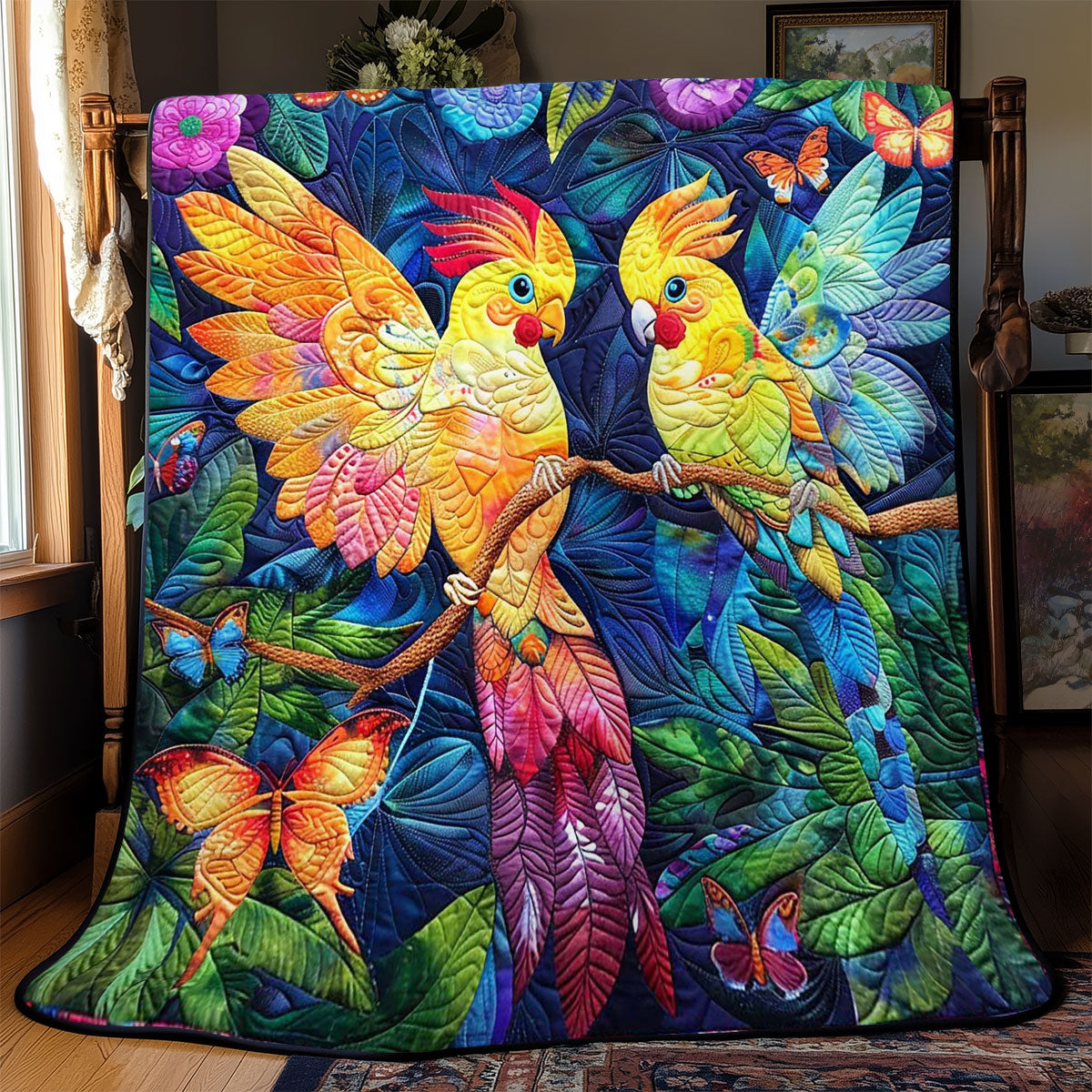 Colorful Cockatiel Couple WJ2308008CL Quilt