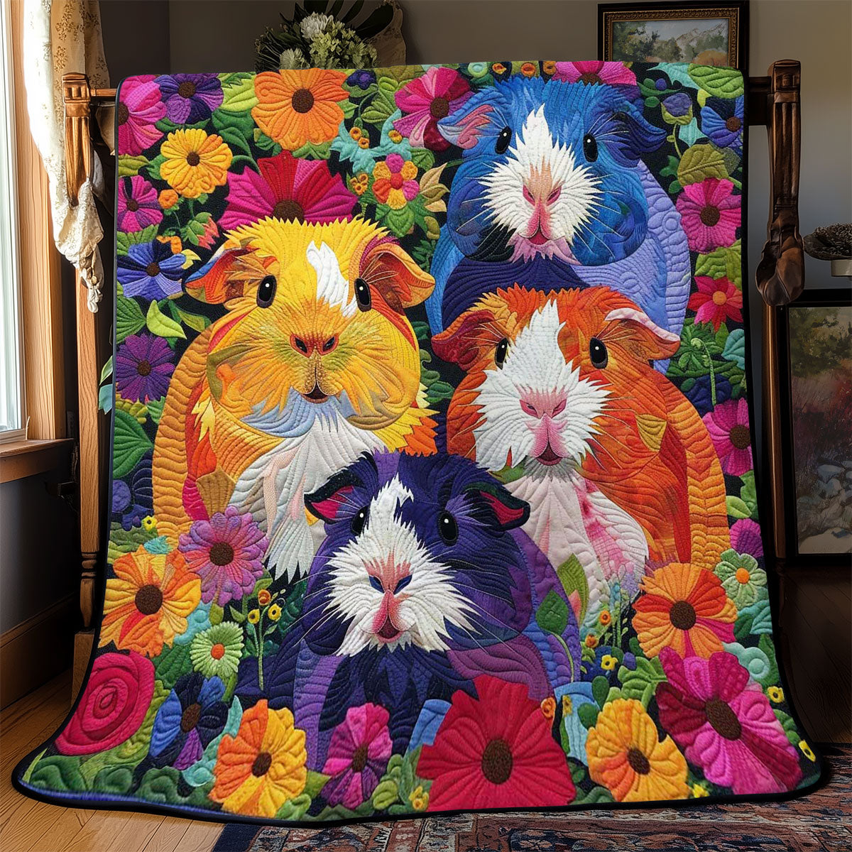 Colorful Flower Guinea Pigs WJ2708012CL Quilt
