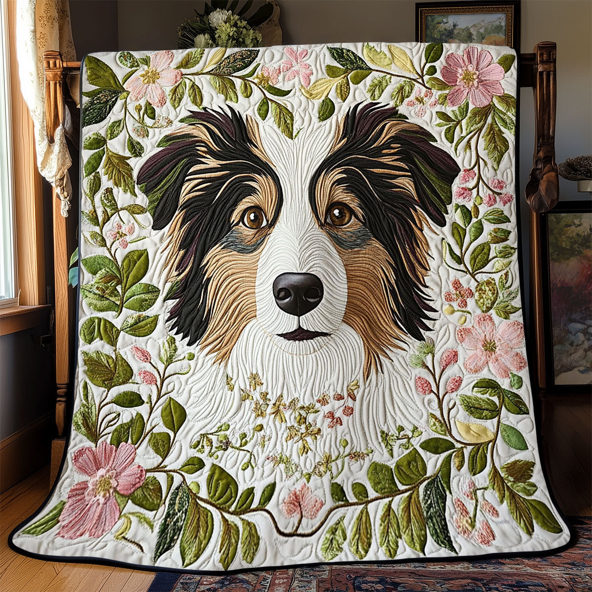 Flower Border Collie WJ1402007CL Quilt