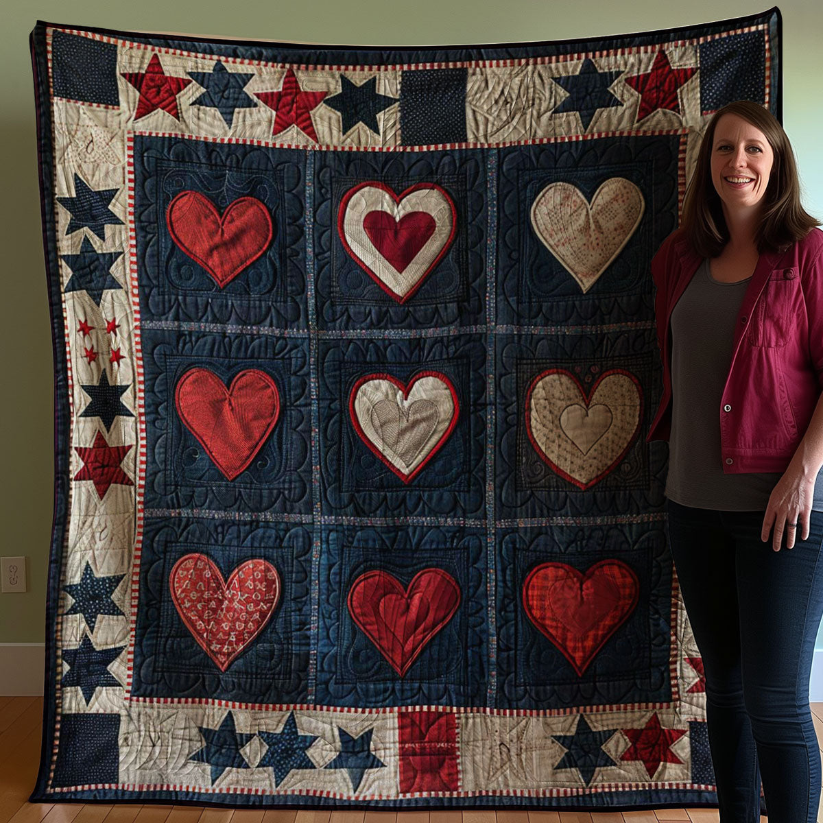 Patriotic Hearts WJ1307010CL Quilt