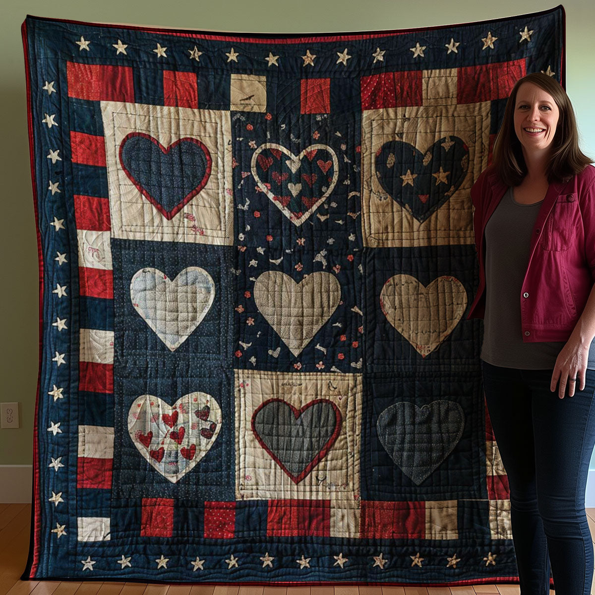 Patriotic Hearts WJ1307011CL Quilt