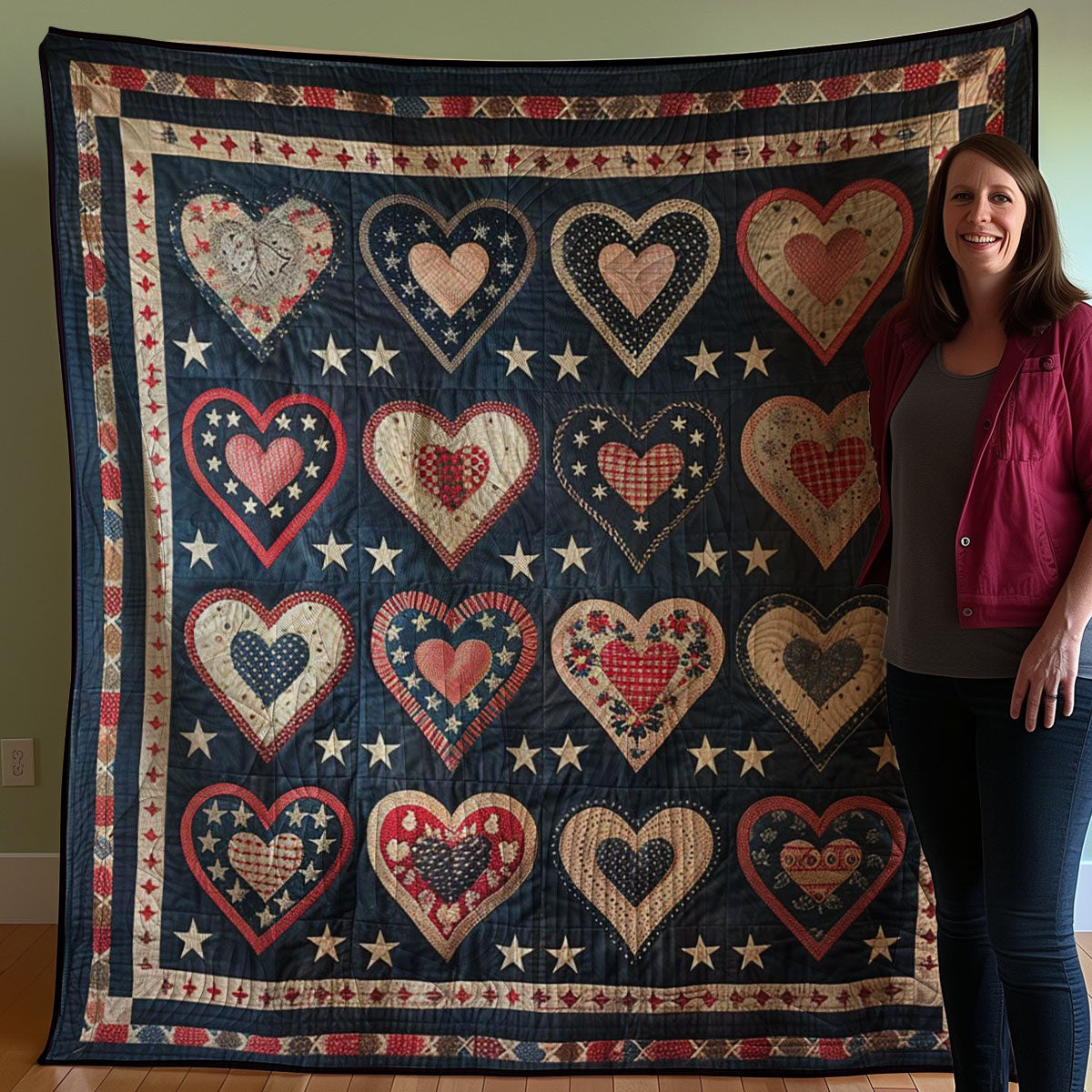 Patriotic Hearts WJ1507015CL Quilt