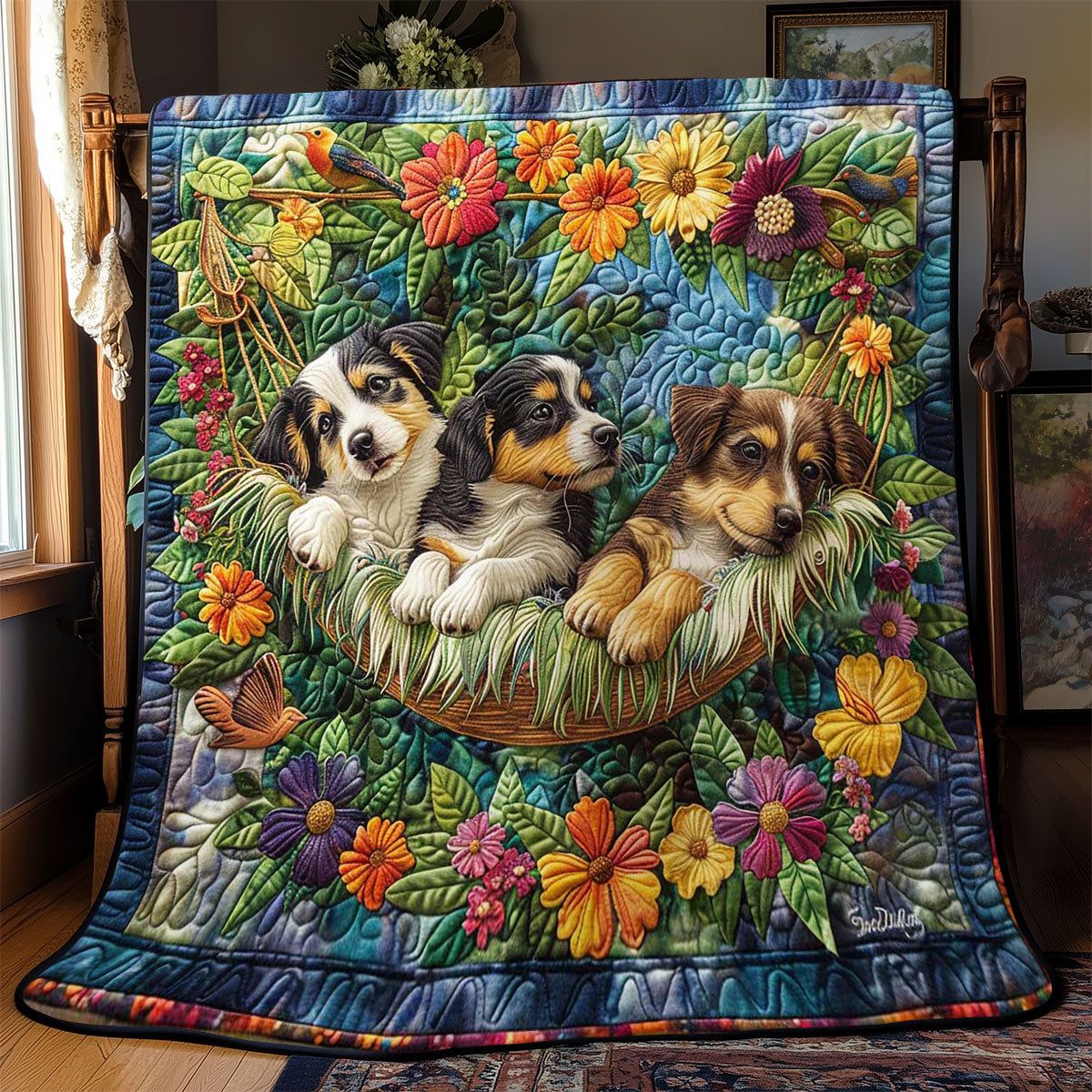 Puppies In The Garden WJ2708022CL Quilt