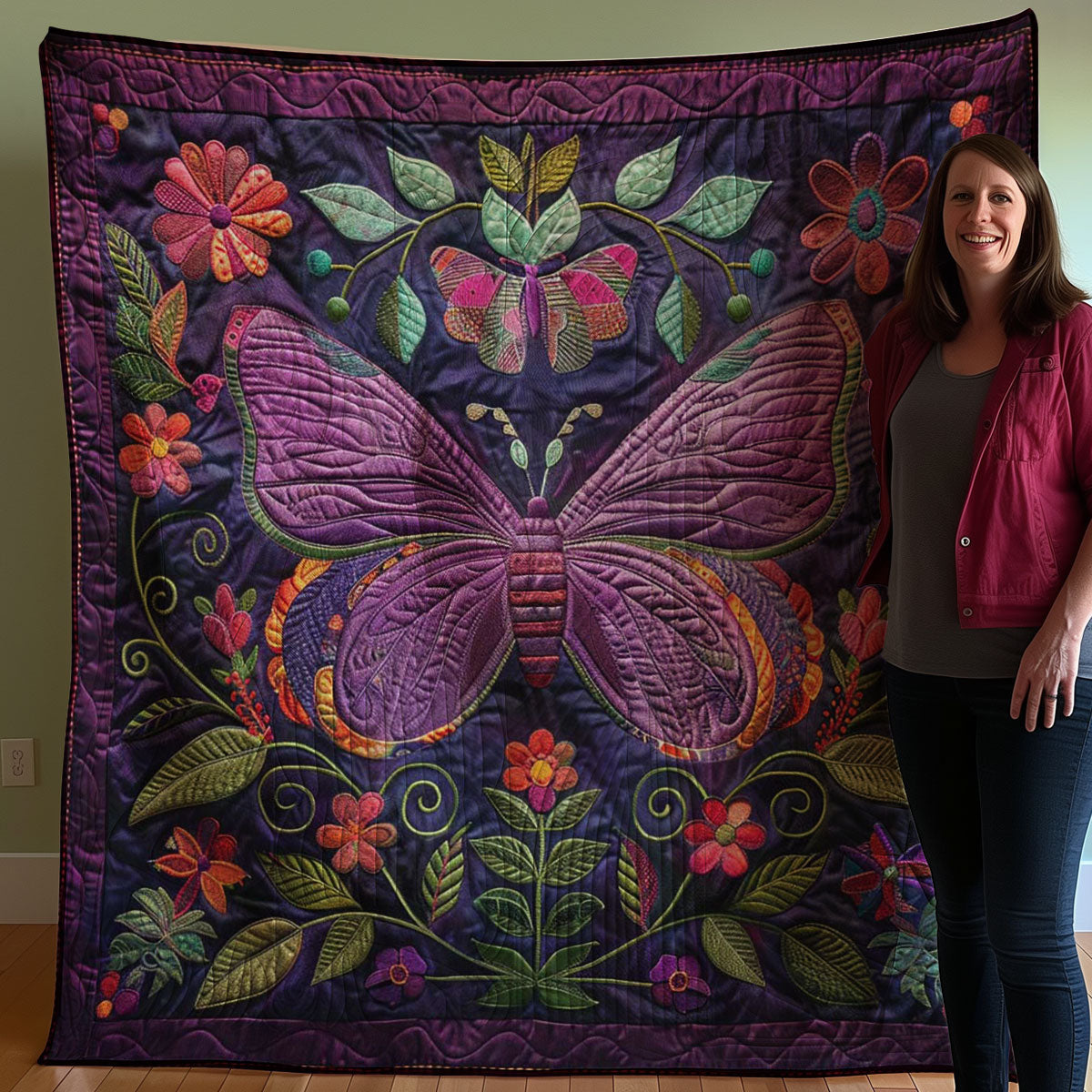 Beautiful Purple Butterfly WJ1707019CL Quilt