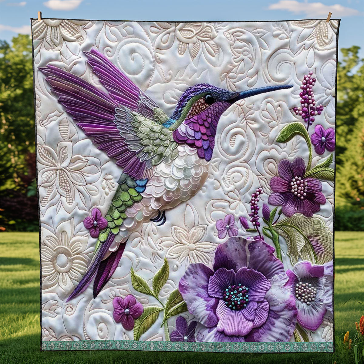 Purple Hummingbird WJ0108024CL Quilt