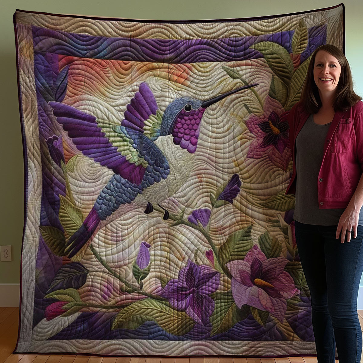 Purple Hummingbird WJ0608029CL Quilt