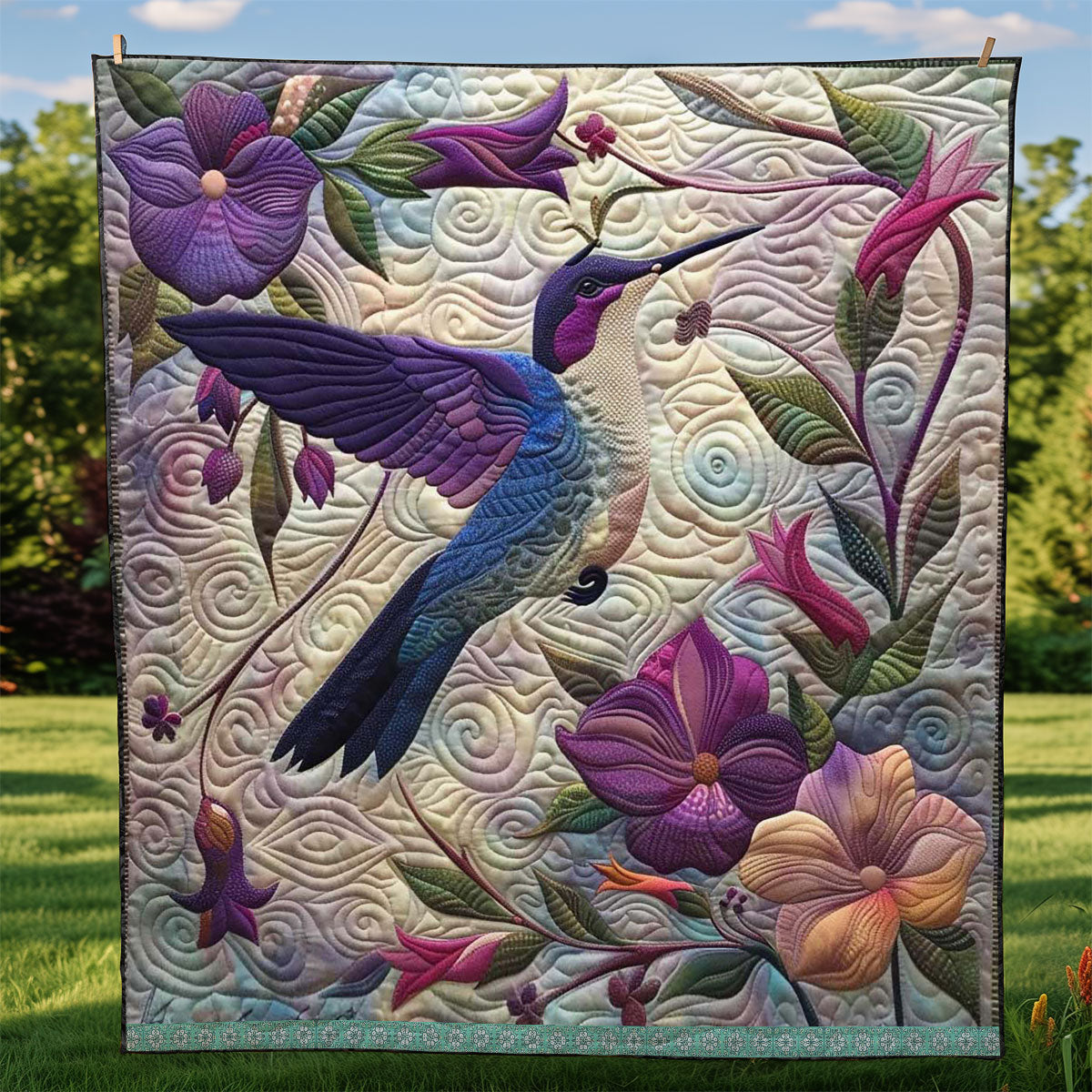 Purple Hummingbird WJ1508018CL Quilt