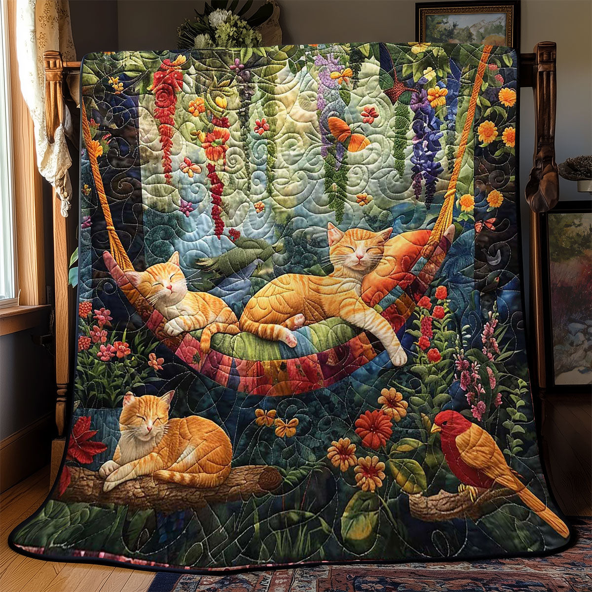 Sleeping Cat In The Garden WJ0509023CL Quilt