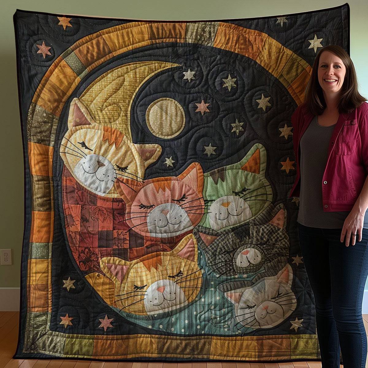 Sleeping Cat Over The Moon WJ1608018CL Quilt