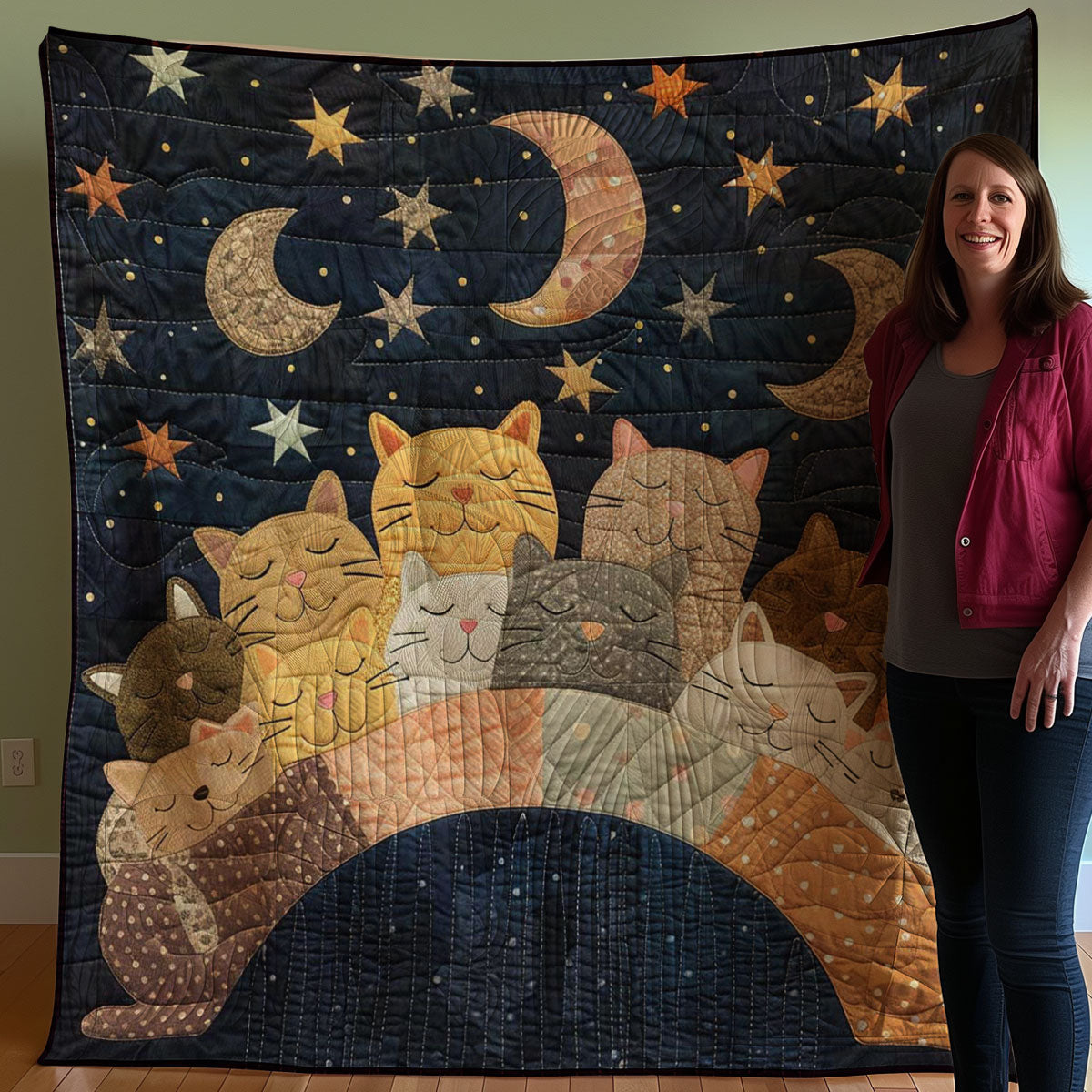 Sleeping Cat Over The Moon WJ1608019CL Quilt