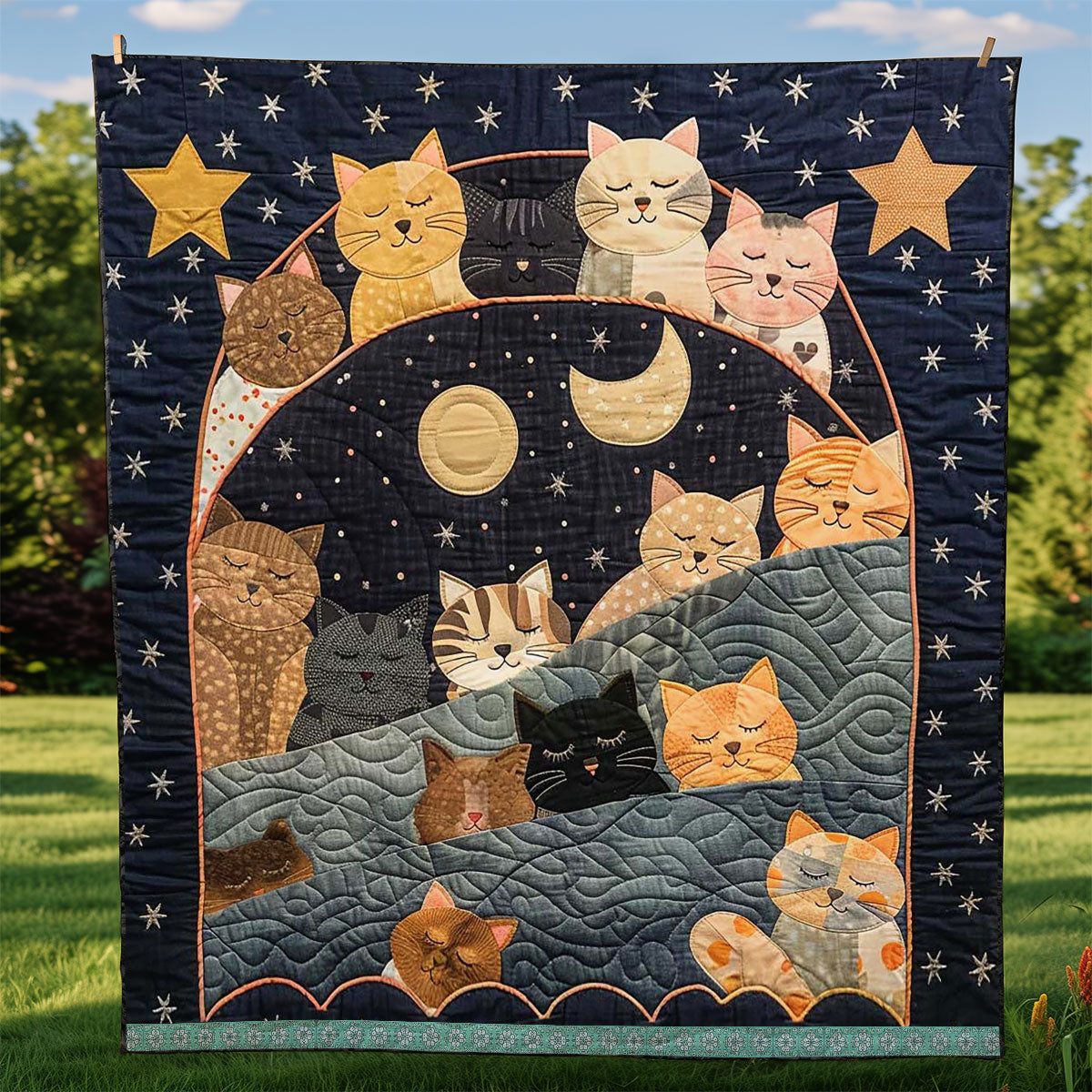 Sleeping Cat Over The Moon WJ1608021CL Quilt