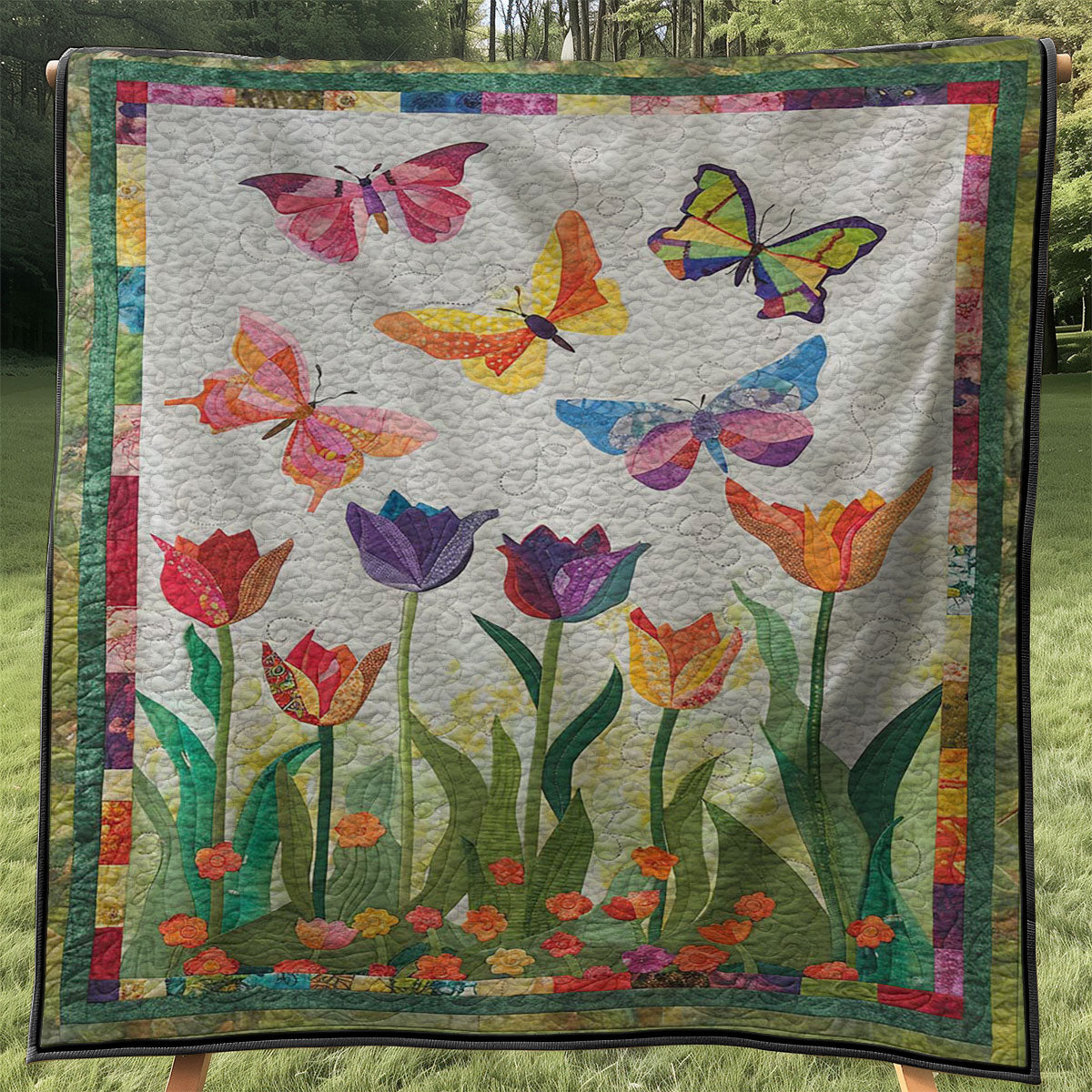 Vibrant Tulips And Butterflies WJ2307036CL Quilt