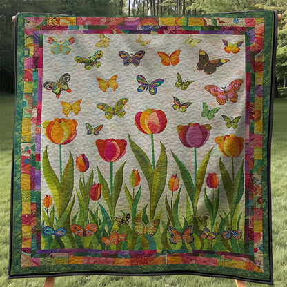 Vibrant Tulips And Butterflies WJ2307038CL Quilt