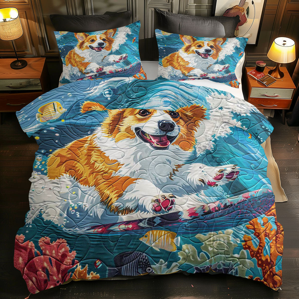 Surfing Corgi WJ1709034CL Duvet Cover Set